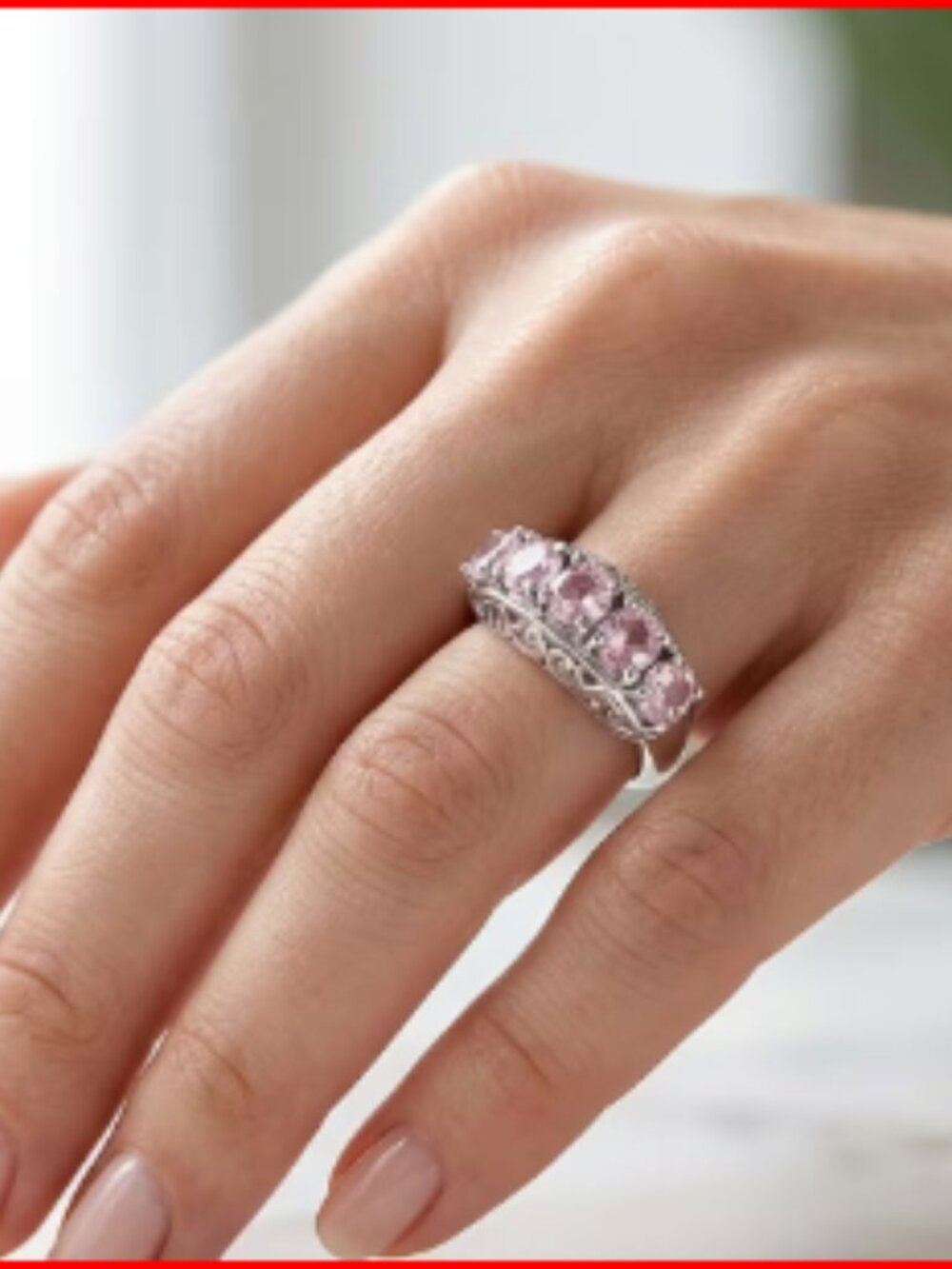 Simulated Pink Diamond Ring in Stainless Steel